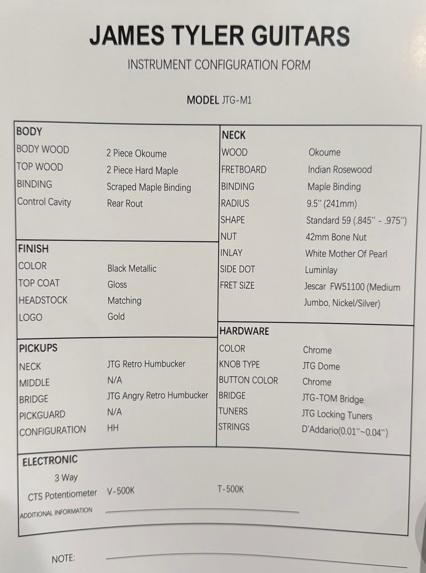 James Tyler JTG-M1 Black Sparkle Guitar