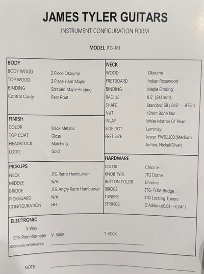 James Tyler JTG-M1 Black Sparkle Guitar